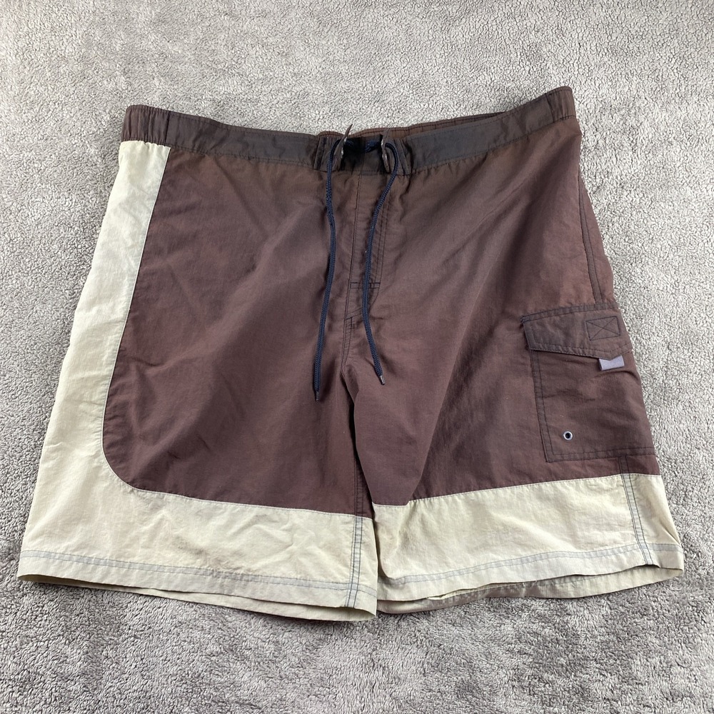 Cherokee Swim Trunks Men Size‎ XL Mesh Lined Brown Off-white